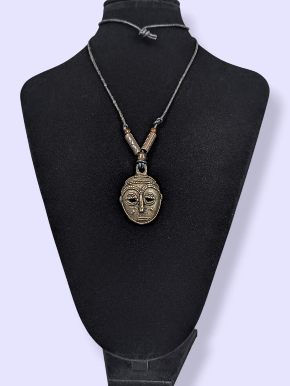 Ghanaian Brass Mask Pendant Necklace - Picture 2 of 5